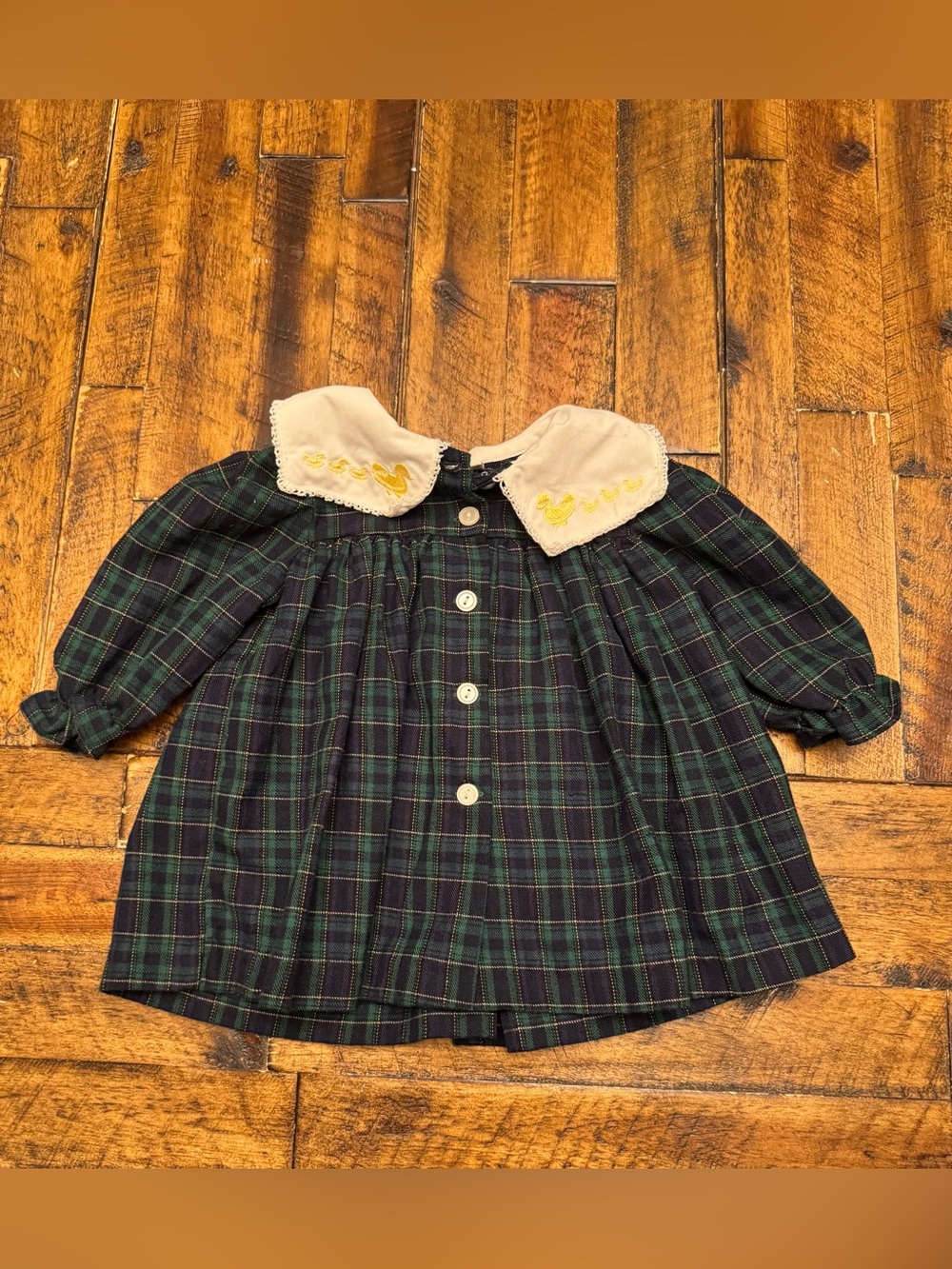 Vintage 90s b.t. kids Plaid Holiday Dress 12M Duck Embroidered Collar Tartan